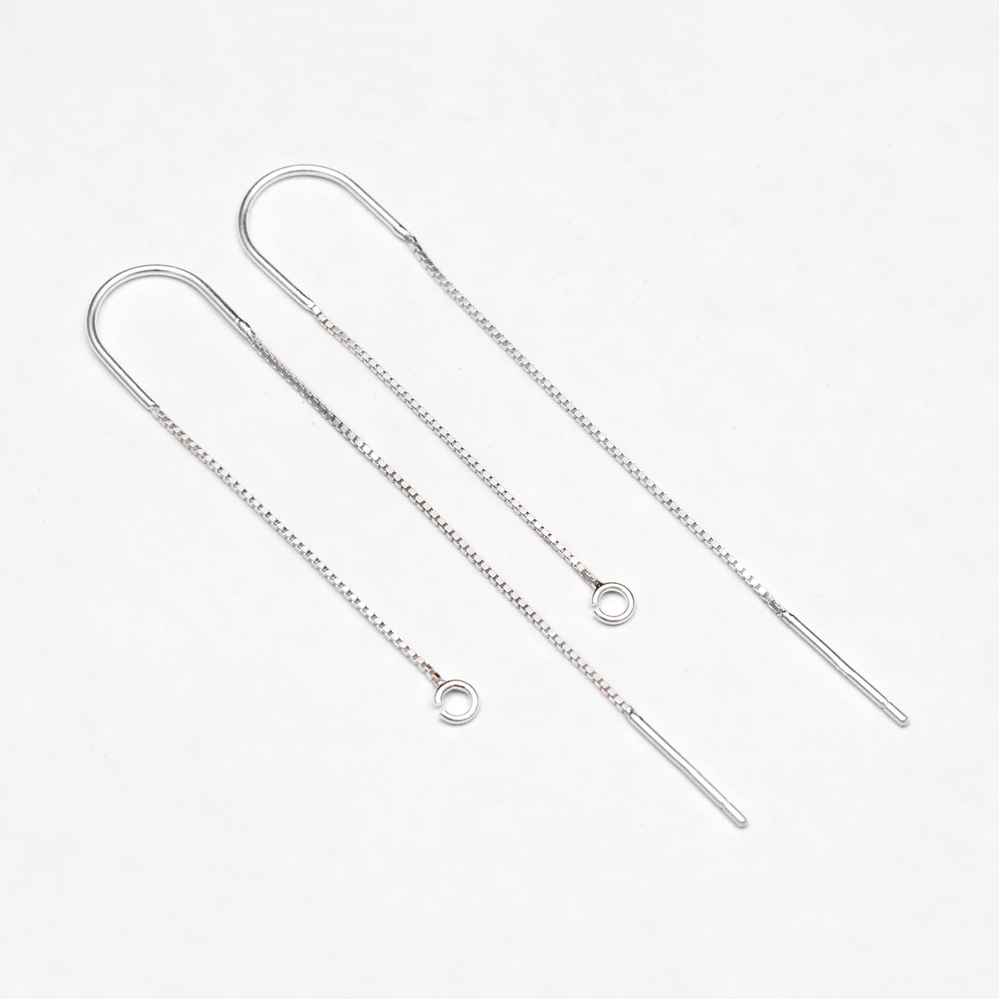 10pcs Sterling Silver Threader Earrings, .925 Silver Box Chain, Earwire Thread with Open Jump Ring (CY-033)
